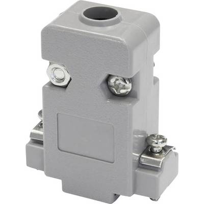 Un boîtier électrique gris pour composant, doté de deux vis visibles et d'une ouverture en haut.