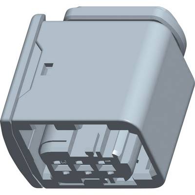 Connecteur avec boîtier en plastique gris, rectangulaire, avec plusieurs contacts visibles.