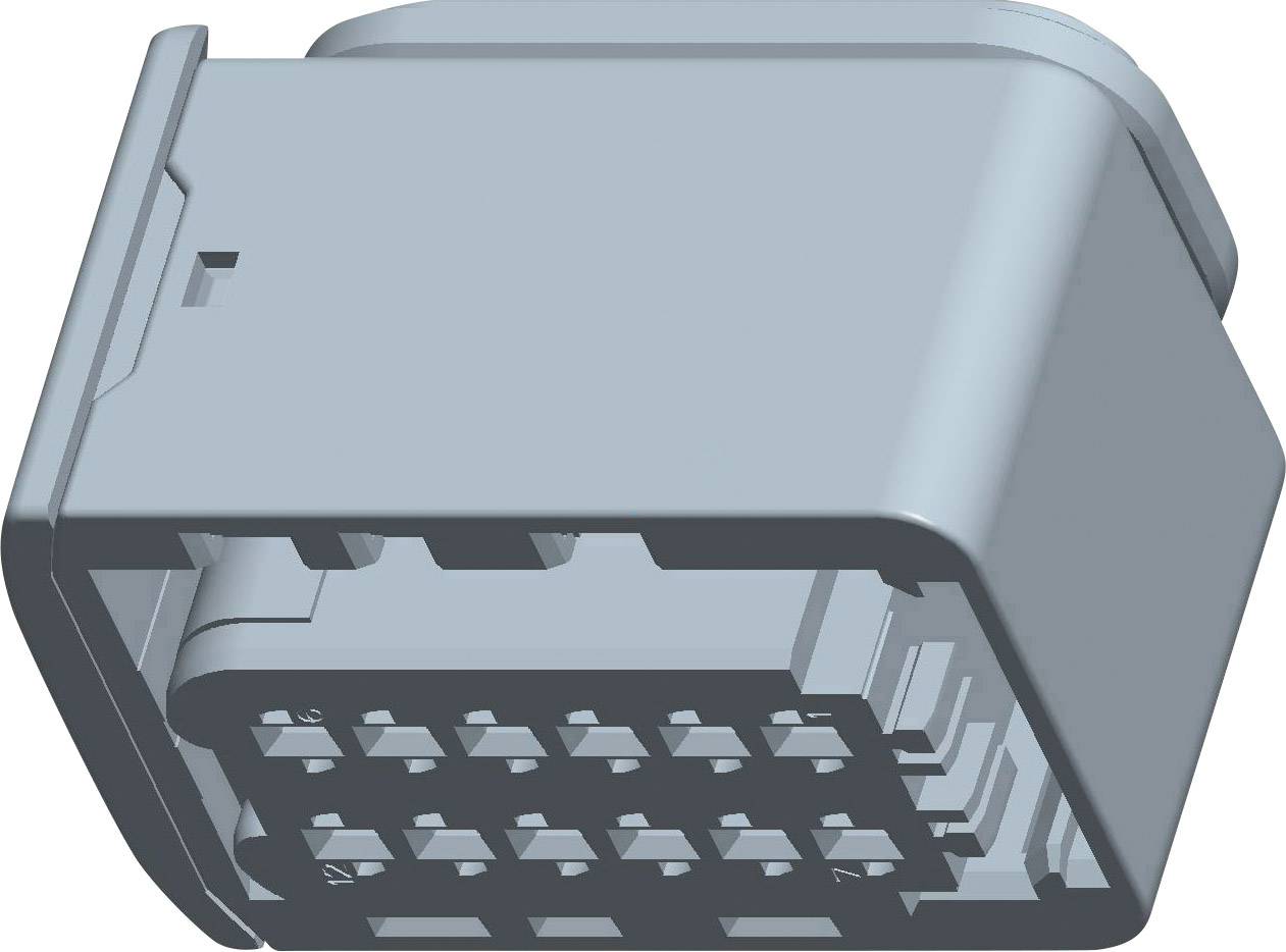 Connecteur bleu, rectangulaire à 16 broches, disposé en deux rangées de huit contacts. Adapté pour les connexions électriques dans les véhicules.
