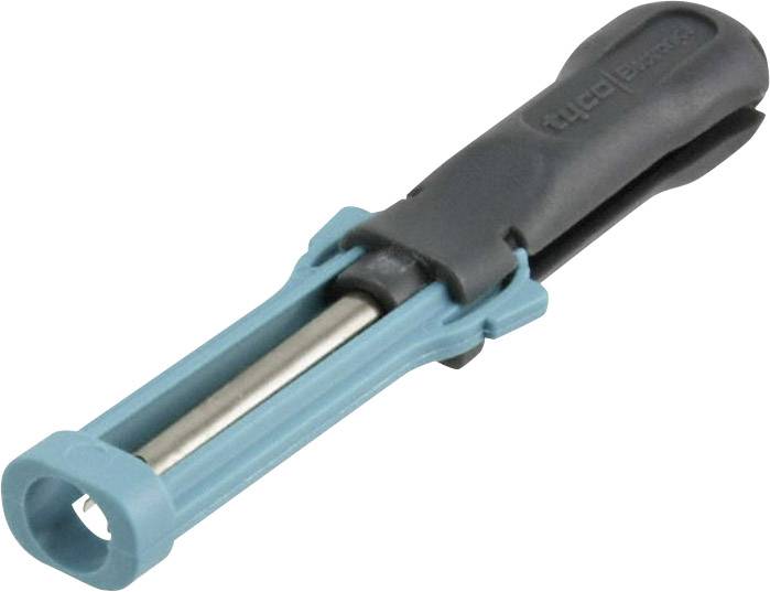 Un porte-lancettes à usage unique avec une poignée bleue et un capot gris, typiquement utilisé pour les prélèvements sanguins.