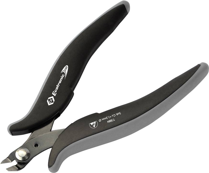 Une pince de précision noire avec une poignée ergonomique, adaptée pour couper des fils fins et des composants électroniques.