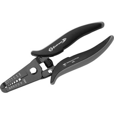 Pince à dénuder noire avec échelle pour différents diamètres de câbles. Elle possède un ressort et des poignées ergonomiques.