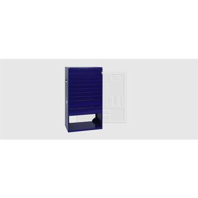 Armoire métallique bleue avec plusieurs tiroirs horizontaux, adaptée au rangement des outils ou des matériaux dans un atelier.