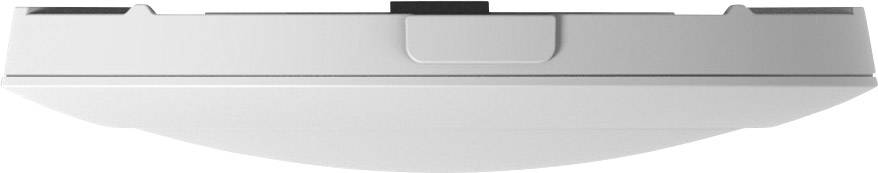 Luminaire de plafond demi-circulaire blanc en plastique, surface fermée en haut, surface lisse en bas.