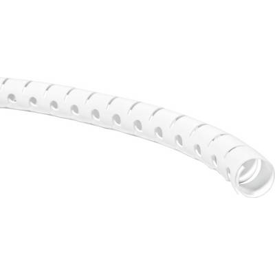 Goulotte de câbles blanche, flexible, avec des ouvertures latérales, utilisée pour regrouper et organiser les câbles.