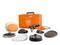 Ensemble de polisseuse avec boîtier orange, différents accessoires et tampons de nettoyage pour lisser et polir les surfaces.