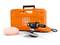 Coffret à outils orange avec le logo 'Fein', à côté se trouvent une polisseuse électrique et un pad de polissage.