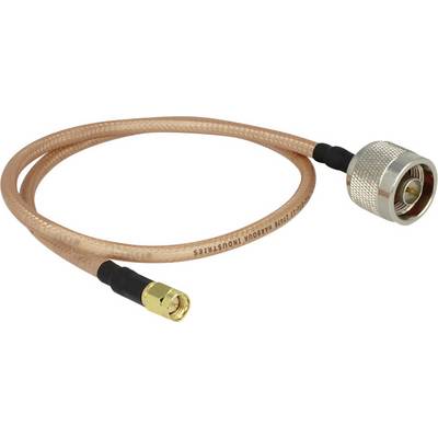Un câble coaxial avec un connecteur grand et un petit à chaque extrémité, typiquement utilisé pour des applications radio ou réseau.