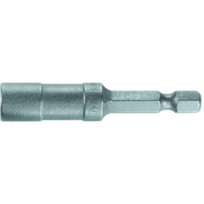 Embout de vissage hexagonal en métal de couleur argentée, adapté pour les opérations de vissage avec des perceuses ou des tournevis.