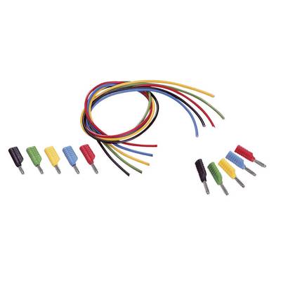 Câbles multicolores et connecteurs assortis en bleu, jaune, rouge, vert et noir, adaptés aux projets de bricolage électrique.