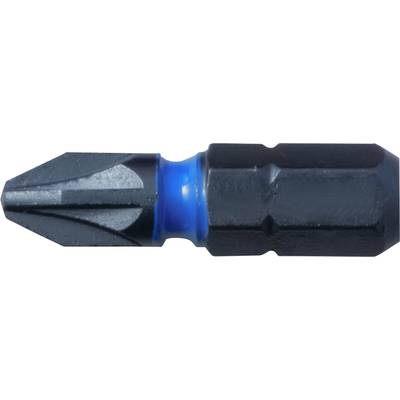 Embouts cruciformes à pointe noire et bague bleue, adaptés aux outils électriques.