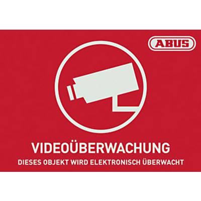 Panneau rouge avec une caméra stylisée et le texte 'VIDÉOSURVEILLANCE - Ce site est sous surveillance électronique'. Logo de la marque en haut à droite.