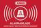 Panneau rouge avec le logo d'une entreprise de sécurité et l'inscription : 'Système d'alarme - Ce site est protégé électroniquement'.