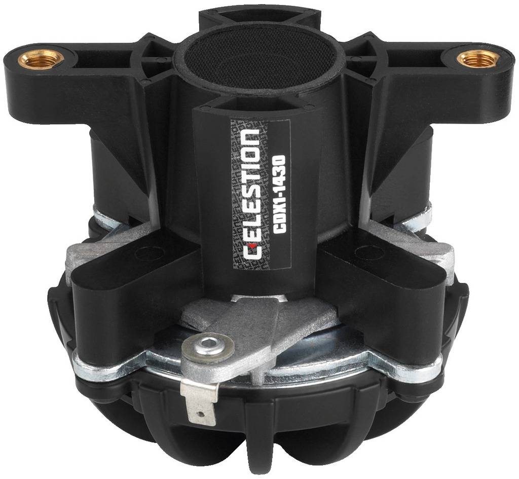 Un haut-parleur noir avec l'inscription 'Celestion CDX1-1430' sur la face avant, adapté aux applications audio.