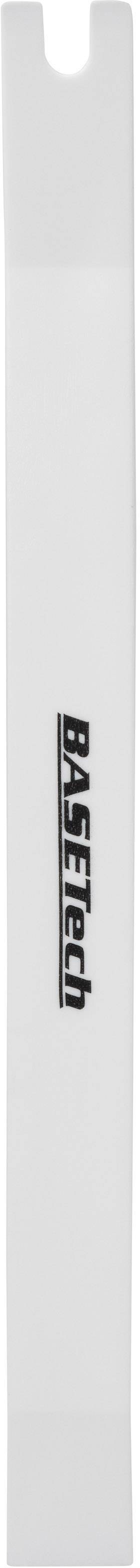 Un outil en plastique blanc servant de levier, portant l'inscription "BASETech", probablement destiné à la manipulation délicate de petits objets.