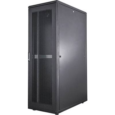 Armoire serveur noire avec grille de ventilation à l'avant, destinée à l'hébergement sécurisé des serveurs dans les centres de données.