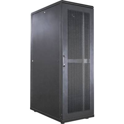 L'armoire serveur noire dispose d'une porte perforée pour la ventilation. Principalement utilisée pour le stockage d'équipements réseau.