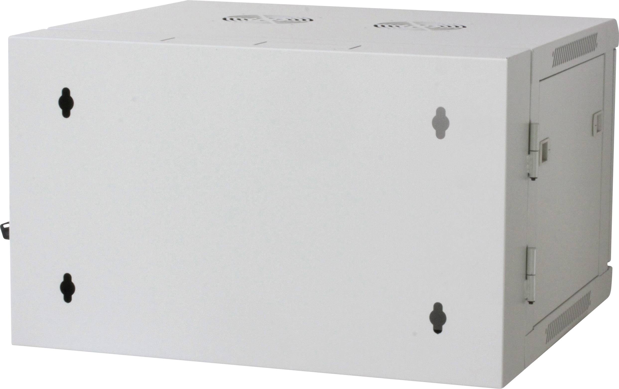 Un boîtier rectangulaire blanc en métal, pourvu d'ouvertures de ventilation et de trous de vis sur les côtés, adapté pour une fixation murale.