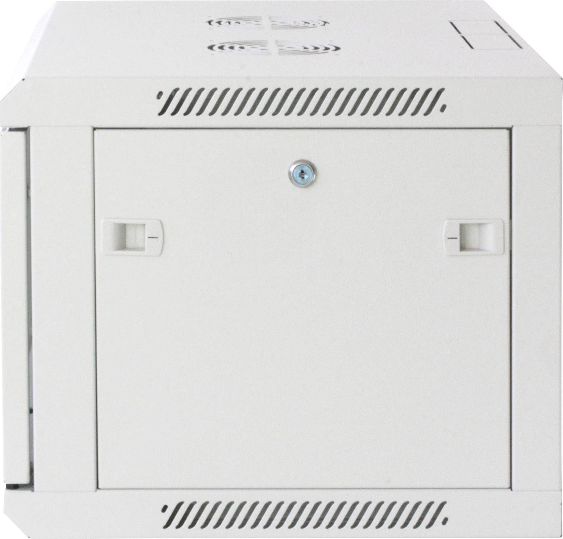 Armoire serveur blanche avec ouvertures de ventilation et porte avant verrouillable. Idéale pour les équipements réseau dans les environnements de bureau.