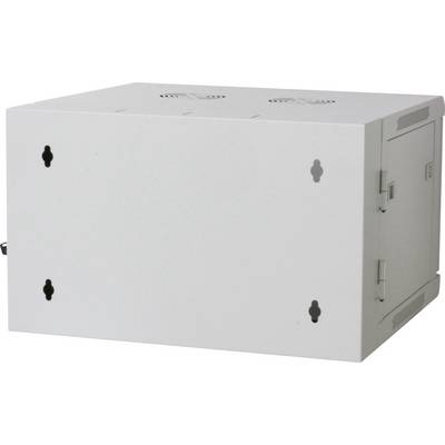 Une boîte blanche rectangulaire avec des fentes de ventilation et des possibilités de montage mural. Elle dispose d'une petite porte sur le côté.