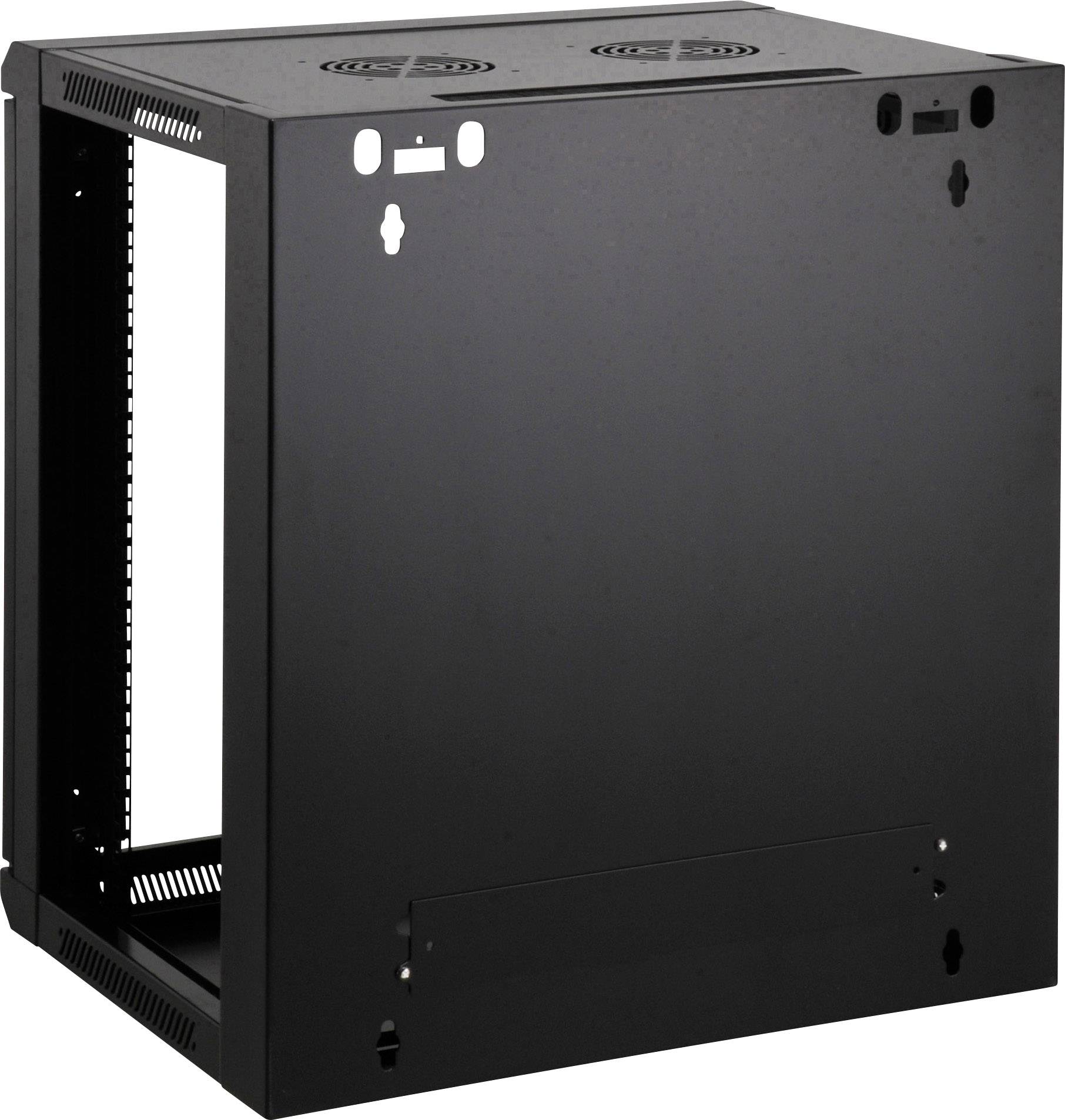 Boîtier de rack serveur noir, ouvert, sans équipement visible. Dessus pourvu de fentes de ventilation. Adapté pour l'équipement informatique.