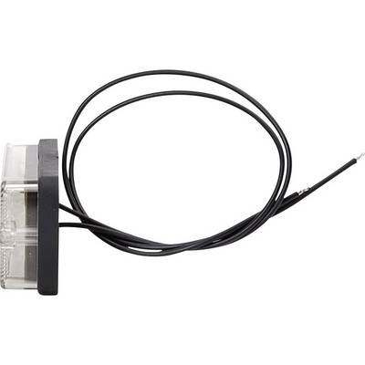 Un câble noir avec un boîtier en plastique transparent et deux extrémités libres, probablement un capteur électronique ou un connecteur.
