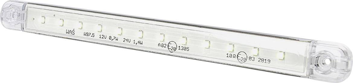 Barrette LED avec dix LEDs réparties uniformément, boîtier transparent, forme rectangulaire. Adaptée à divers usages d'éclairage.