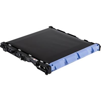 Une unité de tambour noir et bleu, probablement destinée à une imprimante laser, est posée sur une surface blanche.