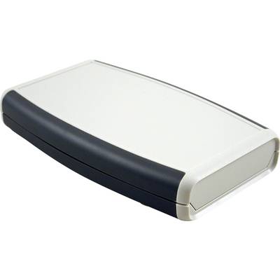 Boîtier en plastique noir et blanc, forme rectangulaire avec des bords arrondis, adapté aux appareils électroniques ou aux projets.