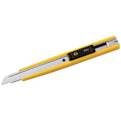 Couteau universel jaune avec lame rétractable tranchante et manche noir et jaune, adapté pour couper différents matériaux.