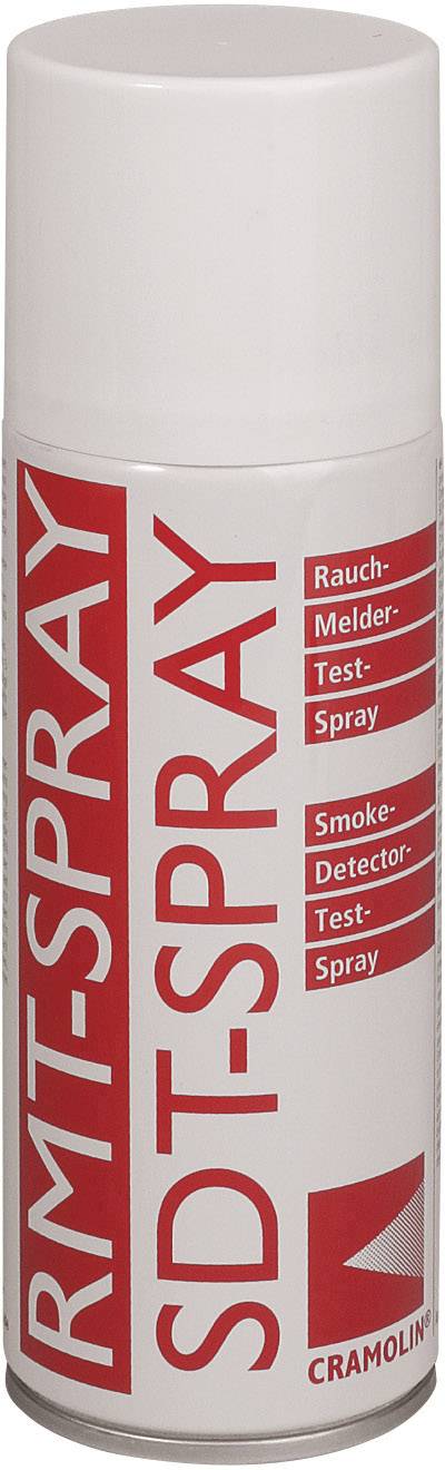 Un aérosol de couleur rouge et blanc portant l'inscription "Spray de test pour détecteur de fumée" destiné à tester les détecteurs de fumée.
