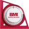 Rapporteur rouge avec cadran blanc et échelle noire. « Rapporteur BMI » est inscrit au centre du cadran.