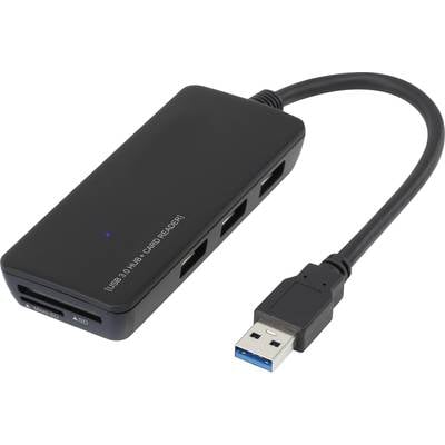 Hub USB 3.0 Renkforce 3 ports avec lecteur de carte SD intégré noir -  Conrad Electronic France