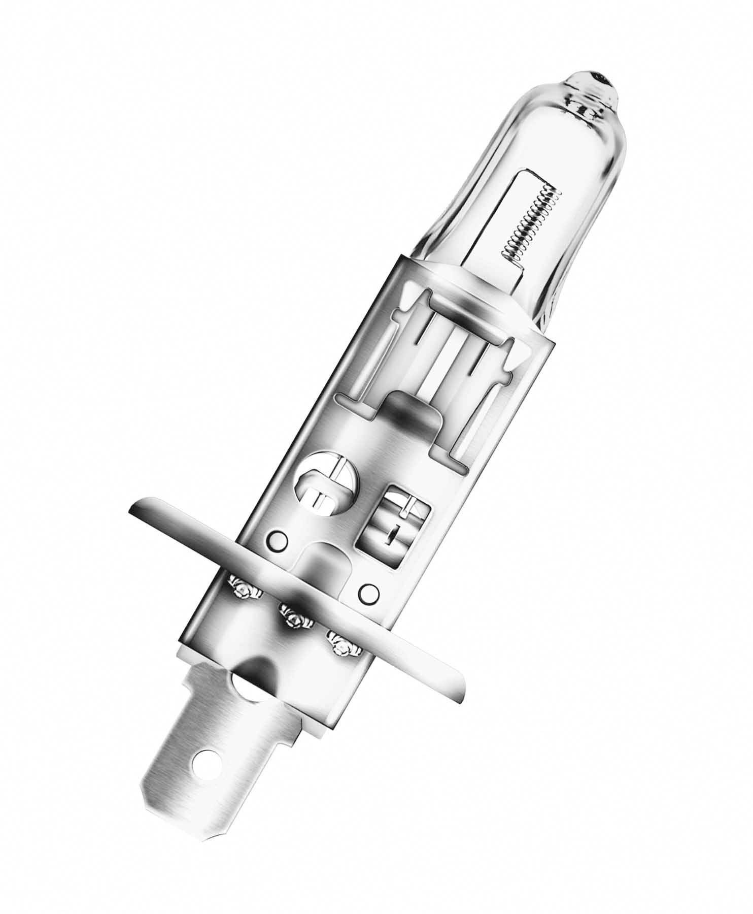 Lampe automobile en argent avec partie métallique, filament visible, destinée à être montée dans un phare de véhicule.