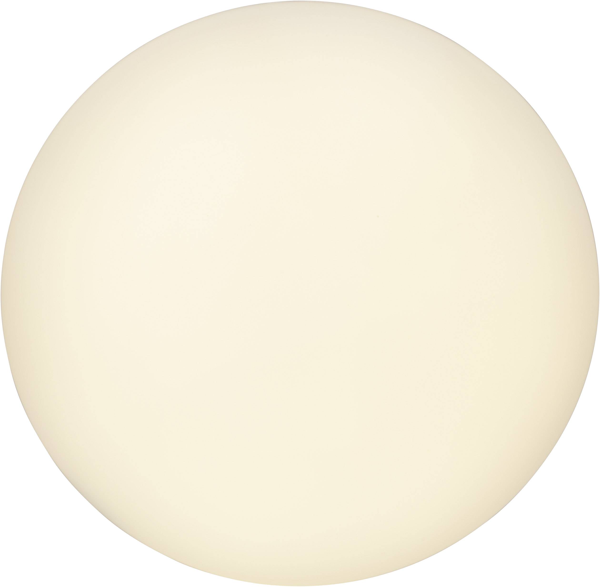 Lampe blanche, ronde, avec une lumière chaude sur un fond neutre. Idéale pour un éclairage uniforme de la pièce.