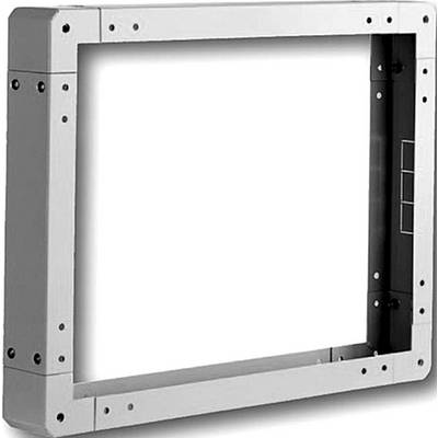 Cadre métallique avec découpe rectangulaire, entouré de trous de vis et doté d'angles renforcés. Adapté pour des supports stables.