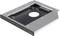 Un caddy de disque dur pour installation dans un ordinateur portable, noir avec des trous de vis dans les coins, permettant de placer un disque dur dans un emplacement de lecteur optique.