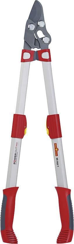 Sécateur à poignées rouges, adapté pour la coupe de branches épaisses lors de travaux de jardinage.