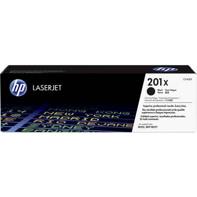 Emballage de cartouche d'encre noire 'HP LaserJet 201X'. Texte : 'Des résultats supérieurs et professionnels. À chaque impression.' Numéro de modèle : CF400X.