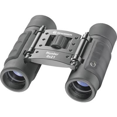 Jumelles Bresser, modèle 'Hunter 8x21', noir avec des lentilles bleues, compactes et pliables pour les activités de plein air.