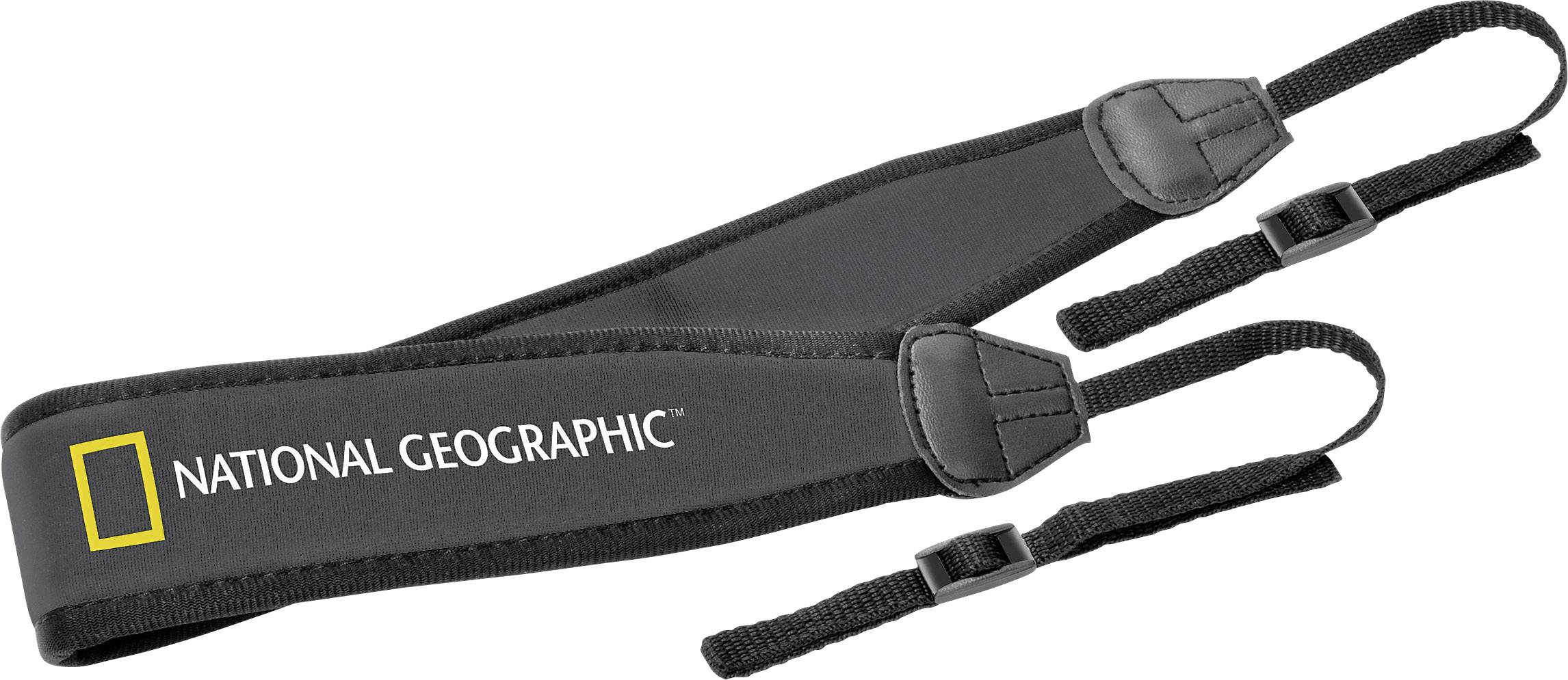 Un bandoulière noir avec le logo jaune et l'inscription 'National Geographic'.