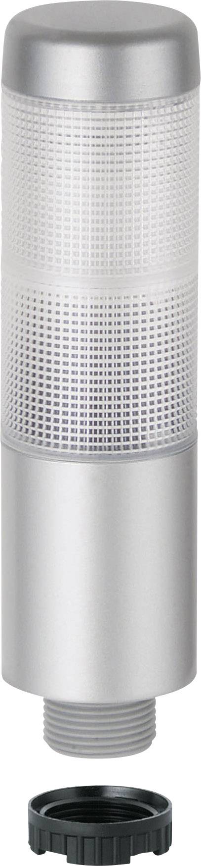 Un filtre à air cylindrique en argent avec un couvercle à vis, qui peut être retiré par le bas. Il présente un fin motif de grille.