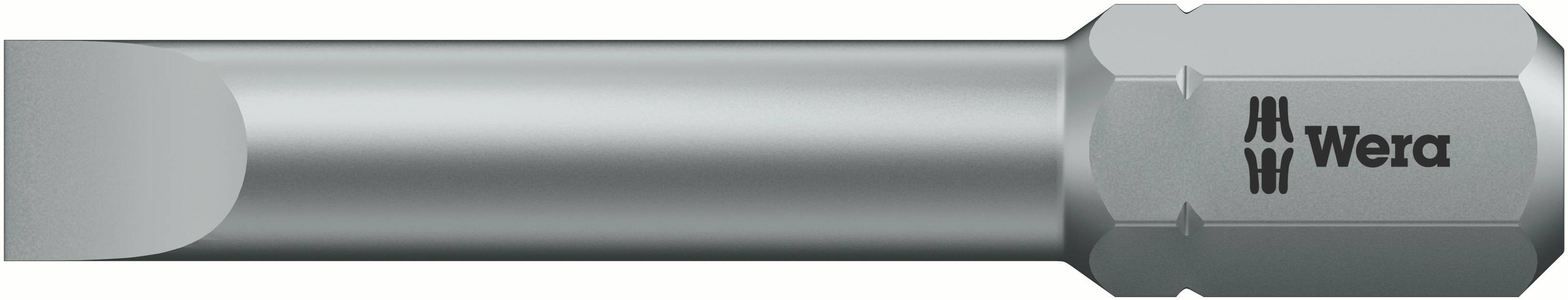 Un embout de tournevis à fente gris avec l'inscription 'Wera' sur le côté.