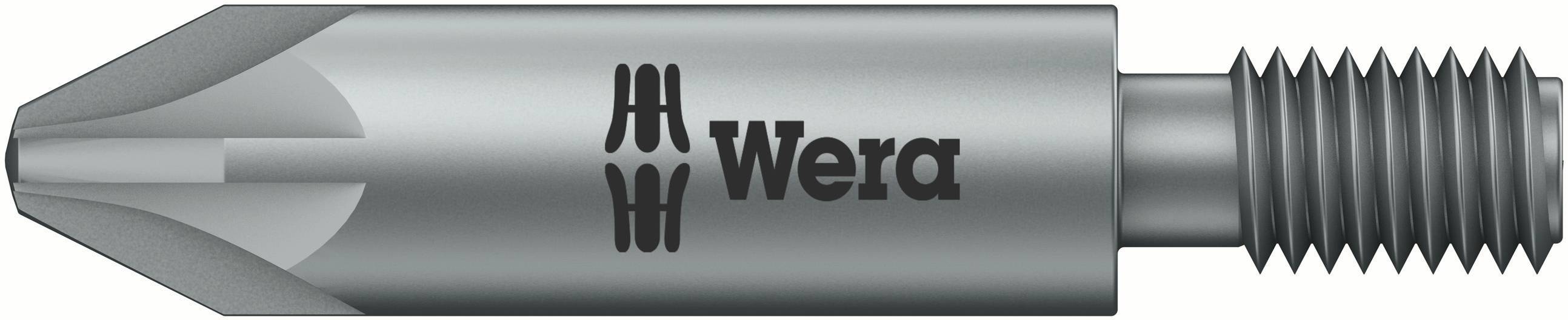 Un embout à frapper en argent de la marque Wera avec un profil cruciforme et un filetage à l'extrémité.