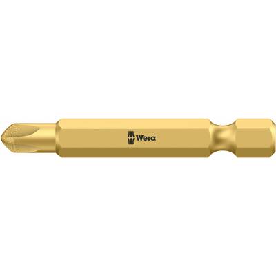 Un embout de tournevis doré avec un bout à empreinte cruciforme, sur lequel est inscrit le nom de marque 'Wera'.