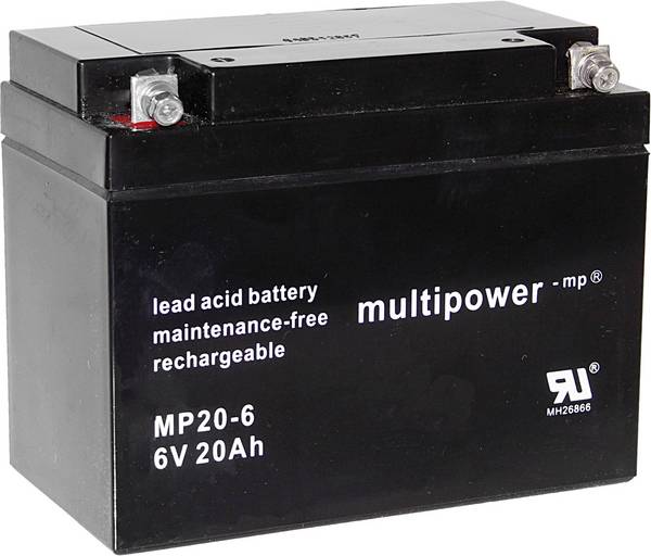 Batterie au plomb 6 V 20 Ah multipower MP20-6 plomb (AGM) (l x H x P) 157 x 125 x 83 mm raccord à vis M5 sans entretien, auto-décharge réduite
