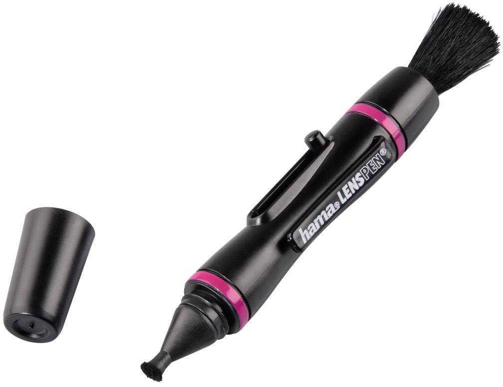 Stylo de nettoyage pour lentilles avec capuchon amovible et pinceau intégré, conçu pour nettoyer les objectifs de caméra et les surfaces délicates.