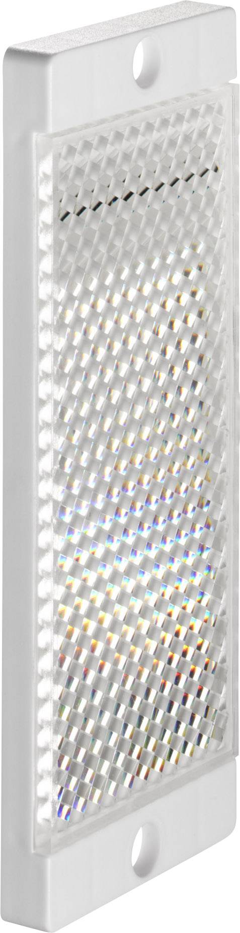 Réflecteur rectangulaire à surface irisée, encadré dans un cadre blanc.