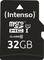 Une carte MicroSD noire du fabricant 'Intenso' avec une capacité de stockage de 32 Go, Classe 10, catégorie U1.