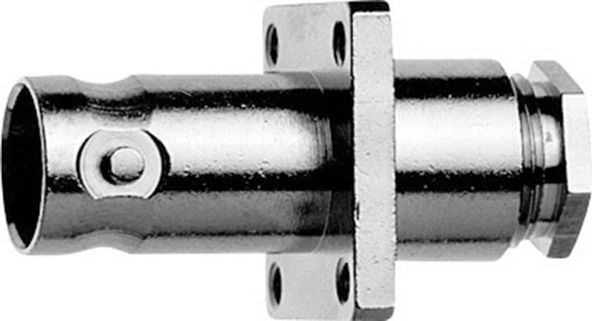 Bride métallique à raccordement cylindrique et quatre trous de fixation, utilisée pour la fixation dans des applications industrielles.